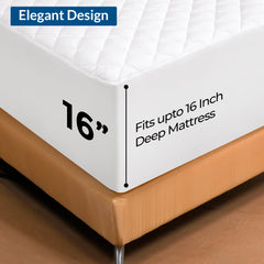 Royale Linens  Mattress Pad - Mattress Cover - Quilted Fitted Soft Mattress Pad Deep Pocket Fits Up to 16 Inch - Cooling Mattress Topper - Elastic Fitted Mattress Protector