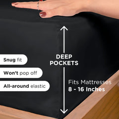 ROYALE LINENS - 4 Piece Bed Sheet - Soft Brushed Microfiber 1800 Bedding Set - 1 Fitted Sheet, 1 Flat Sheet, 2 Pillow case - Wrinkle & Fade Resistant Luxury Sheet Set (Black)