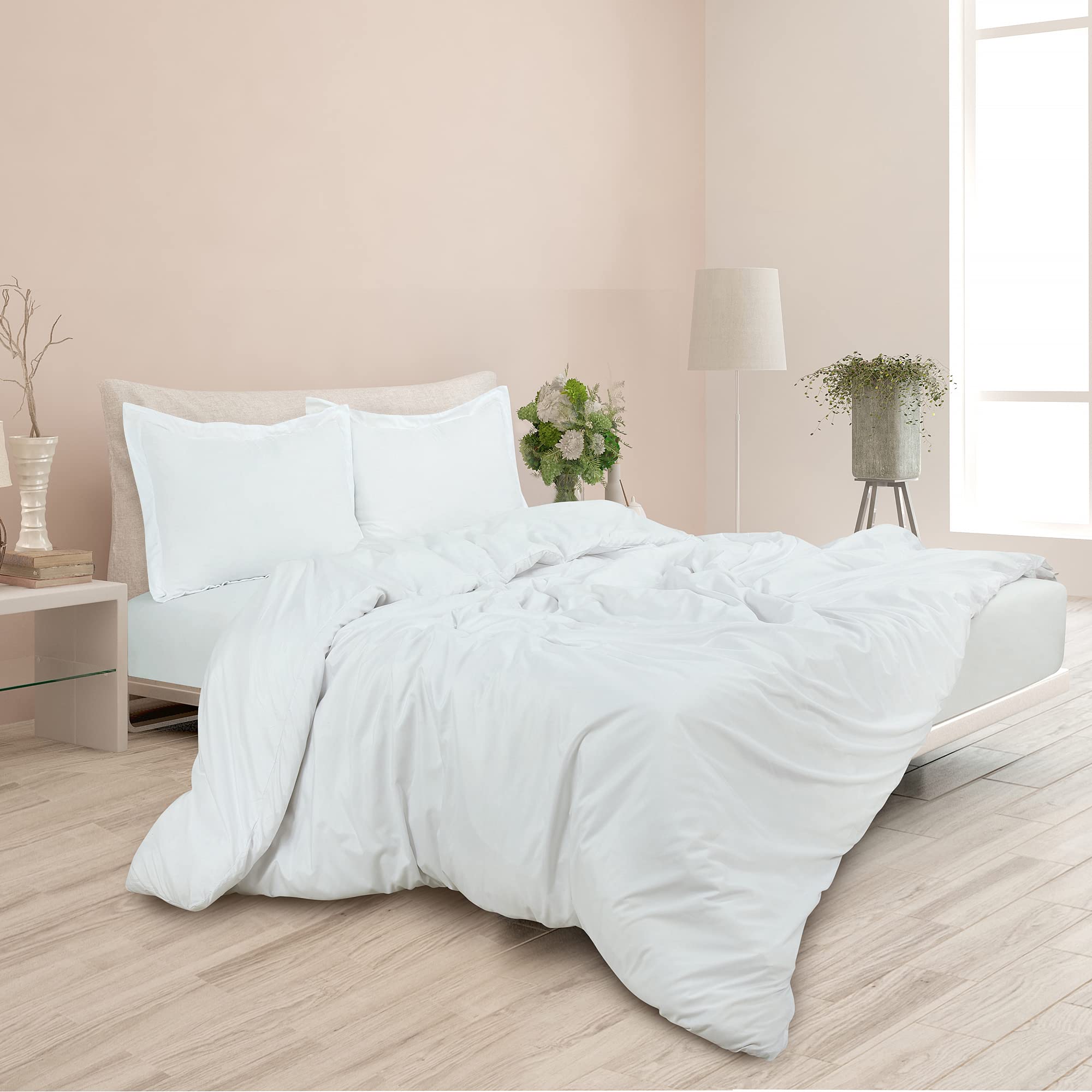 ROYALE White Duvet Cover - Washed Duvet Cover Set, 3 Piece Double Brushed Duvet Covers with Button Closure - 1 Duvet Cover and 2 Pillow Shams - Comforter Cover