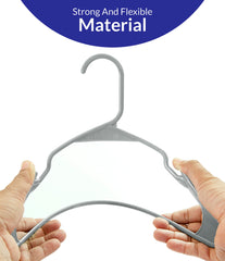 ROYALE Grey Plastic Hangers for Clothes - Heavy Duty Plastic Clothes Hanger Ideal for Everyday Standard Use - Lightweight & Space Saving Notched Plastic Hangers - Slim & Sleek Shoulder Groove