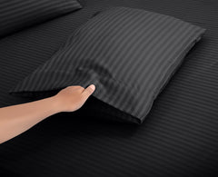Royale Linen Striped Bed Sheet Set - Microfiber 1800 Bedding - 1 Fitted Sheet, 1 Flat Sheet, 2 Pillow case - Wrinkle & Fade Resistant - 4 Piece Damask Stripe Bed Sheet Set (Stripe Black)