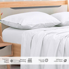 Royale Linens 300 Thread Count 100% Long Staple Combed Cotton Flat Sheet - Super Soft - Top Sheet - Flat Sheet Sold Separately - Breathable, Cool & Crisp Percale Flat Sheet Only (White)