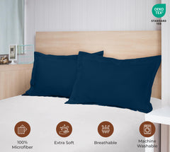 Royale Linens Pillow Shams 2 Pack -Brushed 1800 Microfiber - Bed Pillow Shams, Wrinkle & Fade Resistant Super Soft and Cozy -Back Overlap Closure - Oxford Pillowcase (Navy)