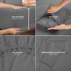ROYALE LINENS - 4 Piece Bed Sheet - Soft Brushed Microfiber 1800 Bedding Set - 1 Fitted Sheet, 1 Flat Sheet, 2 Pillow case - Wrinkle & Fade Resistant Luxury Sheet Set (Grey)
