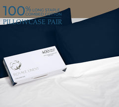 Royale Linens 400 Thread Count 100% American Grown Cotton Pillowcase Set - Luxury Sateen Pillow case - 20"x30" Inch - Soft & Smooth Set of 2 Navy Pillowcases - (Rivera Navy)