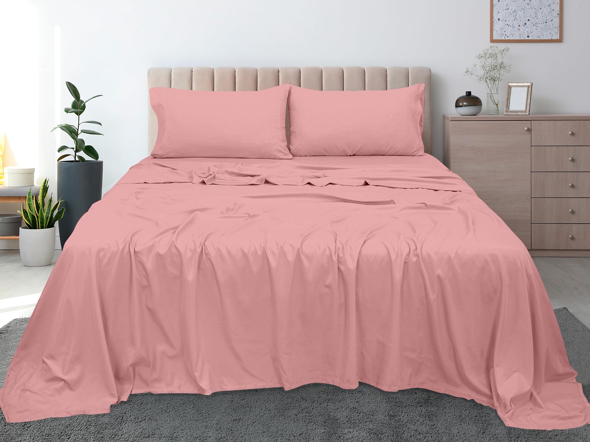 ROYALE LINENS 300 Thread Count 100% Long Staple Combed Cotton Flat Sheet - Super Soft - Top Sheet - Flat Sheet Sold Separately - Breathable, Cool & Crisp Percale Flat Sheet Only ( Pink)