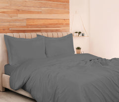 ROYALE Grey Duvet Cover - Washed Duvet Cover Set, 3 Piece Double Brushed Duvet Covers with Button Closure - 1 Duvet Cover  and 2 Pillow Shams - Comforter Cover