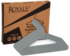 ROYALE Plastic Hangers - Grey Plastic Hangers - Clothes Hanger With Hooks – Heavy Duty Space Saving Coat Hangers Ideal For Everyday Use For Tops, Skirt, Dress, Shirts, Pants ( Grey)