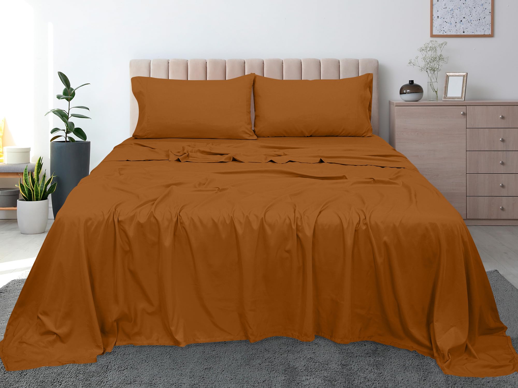 Royale Linens 300 Thread Count 100% Cotton Flat Sheet - Ultra-Soft Wrinkle & Fade Resistant - Top Sheet - Flat Sheet Sold Separately - Flat Sheet Only (Mustard)