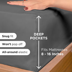 ROYALE LINENS - 4 Piece Bed Sheet - Soft Brushed Microfiber 1800 Bedding Set - 1 Fitted Sheet, 1 Flat Sheet, 2 Pillow case - Wrinkle & Fade Resistant Luxury Sheet Set (Grey)