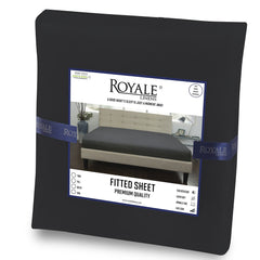 Royale Linens Fitted Sheet - Brushed Hotel Quality 1800 Ultra-Soft Wrinkle & Fade Resistant - Bottom Sheet - Deep Pocket Stretches Up to 16" - Fitted Sheet Only - Elastic Sheet (Black)