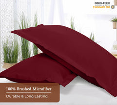 Royale Linens Pillow Shams 2 Pack - Brushed 1800 Microfiber - Bed Pillow Shams Wrinkle Resistant Super Soft and Cozy- Back Overlap Closure - Oxford Pillow Case (Burgundy)