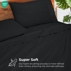 ROYALE LINENS - 4 Piece Bed Sheet - Soft Brushed Microfiber 1800 Bedding Set - 1 Fitted Sheet, 1 Flat Sheet, 2 Pillow case - Wrinkle & Fade Resistant Luxury Sheet Set (Black)