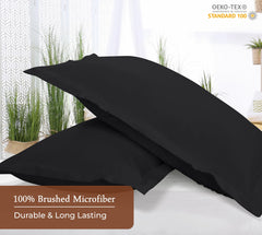 Royale Linens Pillow Shams 2 Pack- Brushed 1800 Microfiber - Bed Pillow Shams, Wrinkle Resistant Super Soft and Cozy - Back Overlap Closure - Oxford Pillowcase (Black)
