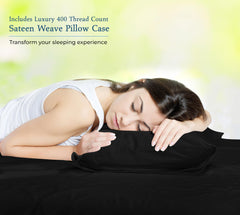 ROYALE LINENS 400 Thread Count 100% American Grown Cotton 4 Piece Sateen Sheet Set - 1 Fitted Sheet, 1 Flat Sheet, 2 Pillow case - Black Bedsheet - Cotton Sheets - ( Night Black)