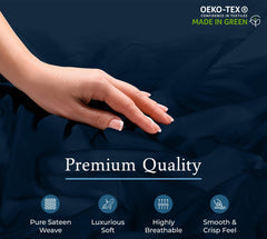 Royale Linens 400 Thread Count 100% American Grown Cotton Fitted Sheet  - All Around Elastic Fitted Sheet - Luxury Sateen Weave - Snug Fit Bottom Sheet Fit Up To 16 Inch ( Rivera Navy)