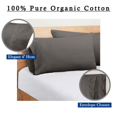 ROYALE LINENS 300 Thread Count 100% Long Staple Combed Cotton Pillowcases Set of 2 - Ultra Soft - Bed Pillow Cover - Breathable, Cool & Crisp Percale Grey Pillow Cases (Grey)