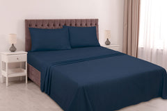 ROYALE LINENS Striped Bed Sheet Set - Microfiber 1800 Bedding - 1 Fitted Sheet, 1 Flat Sheet, 2 Pillow case - Wrinkle & Fade Resistant - 4 Piece Damask Stripe Bed Sheet Set (Stripe Navy)