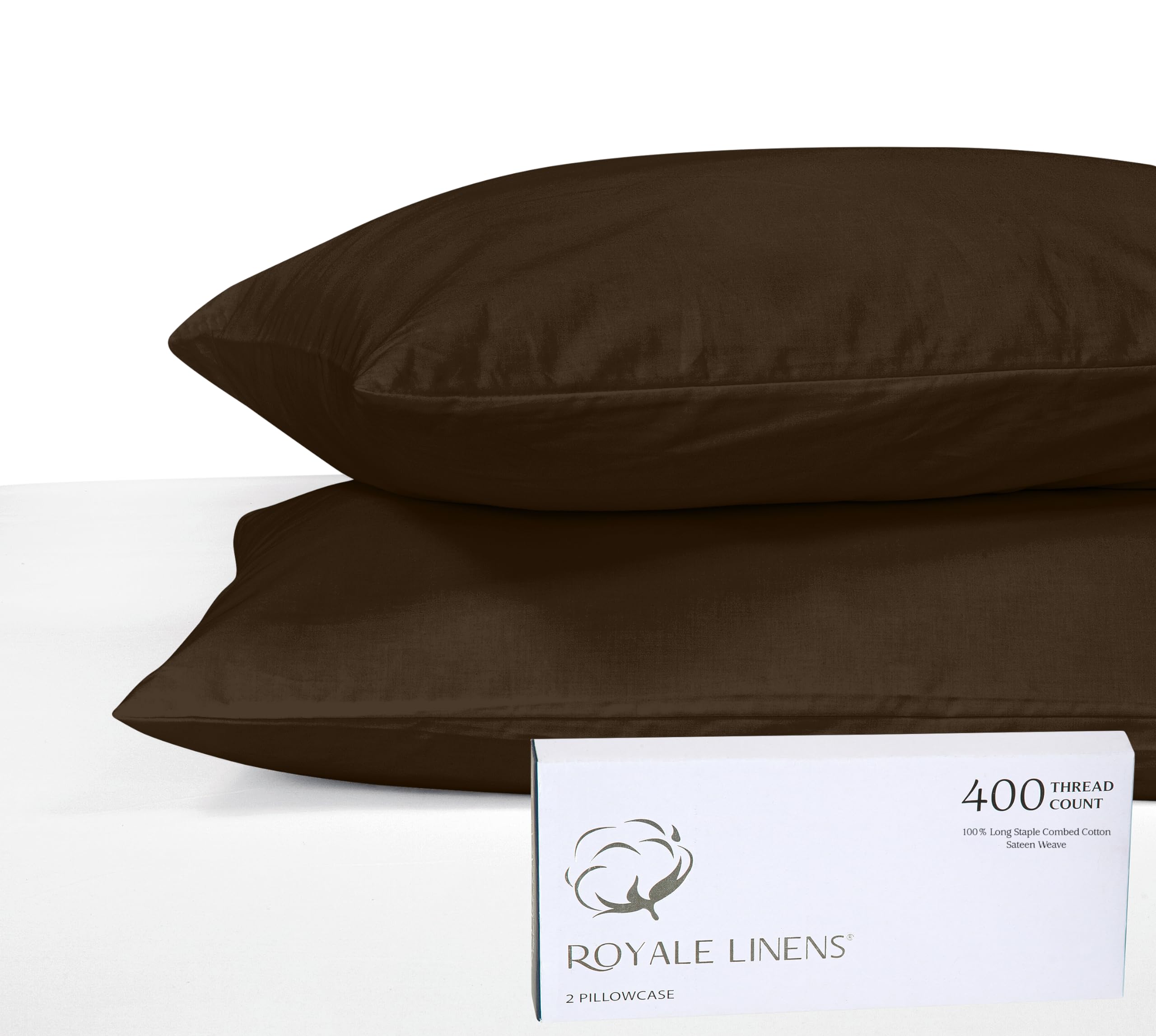 Royale Linens 400 Thread Count 100% American Grown Cotton Pillowcase Set - Luxury Sateen Pillow case - 20"x30" Inch - Soft & Smooth Set of 2 Brown Pillowcases - ( Hazel Nut)