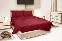 ROYALE LINENS Striped Bed Sheet Set - Microfiber 1800 Bedding - 1 Fitted Sheet, 1 Flat Sheet, 2 Pillowcase - Wrinkle & Fade Resistant - 4 Piece Damask Stripe Bed Sheet Set (Stripe Burgundy)