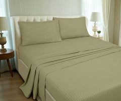 ROYALE LINENS Striped Bed Sheet Set - Microfiber 1800 Bedding - 1 Fitted Sheet, 1 Flat Sheet, 2 Pillowcase - Wrinkle & Fade Resistant - 4 Piece Damask Stripe Bed Sheet Set (Stripe SageGreen)