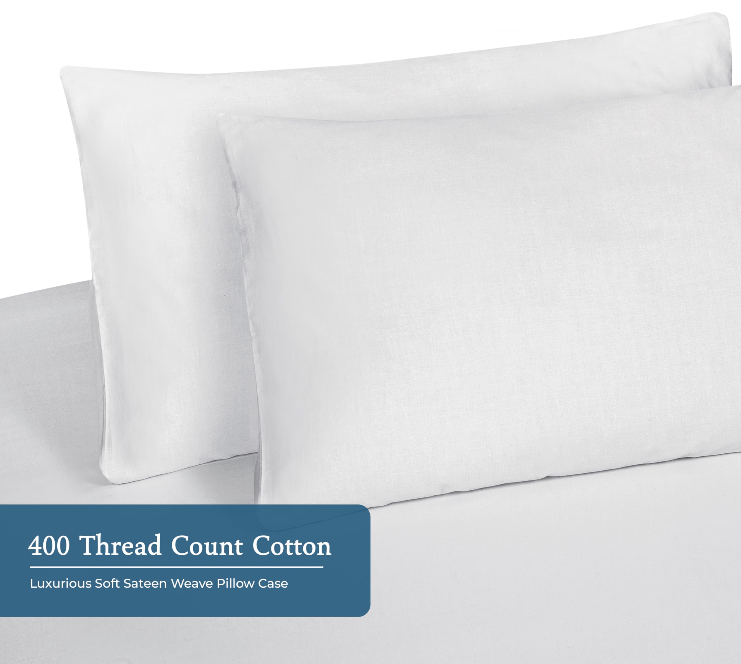 Royale Linens 400 Thread Count 100% American Grown Cotton Pillowcase Set - Luxury Sateen Pillow case - 20"x30" Inch - Soft & Smooth Set of 2 White Pillowcases - (Signature White)