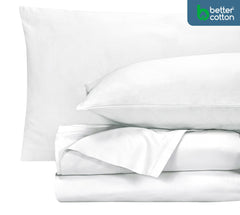 ROYALE LINENS 400 Thread Count 100% American Grown Cotton 4 Piece Sateen Sheet Set - 1 Fitted Sheet, 1 Flat Sheet, 2 Pillow case - White Bedsheet - Cotton Sheets - ( Signature White)