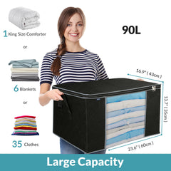 Royale Large Capacity Clothes Storage Bag Organizer with Strong Handle- 90L Fabric Bag - Zipper Closure - Storage Container for Organizing Bedroom, Closet, Clothing, Comforter with Clear Window