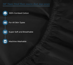 ROYALE LINENS 400 Thread Count 100% American Grown Cotton 4 Piece Sateen Sheet Set - 1 Fitted Sheet, 1 Flat Sheet, 2 Pillow case - Black Bedsheet - Cotton Sheets - ( Night Black)