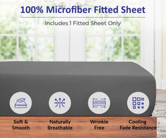 Royale Linens Fitted Sheet - Brushed Hotel Quality 1800 Ultra-Soft Wrinkle & Fade Resistant - Bottom Sheet - Deep Pocket Stretches Up to 16" - Fitted Sheet Only - Elastic Sheet ( Grey)