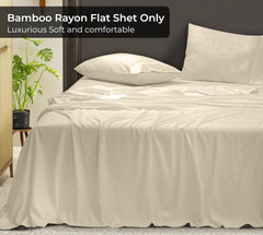Royale Linens Bamboo Viscose Flat Sheets Only - Cooling Sheets - Organic Viscose Derived from Bamboo - Flat Sheet Only - Top Sheet - Breathable & Silky Bedding (Sand)