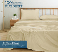 400 Thread Count 100% American Grown Cotton Flat Sheet - Cooling Sheets - Sheets - Luxury Sateen Weave - Flat Sheet Sold Separately - Sand Flat Sheet Only (Moroccan Sand)