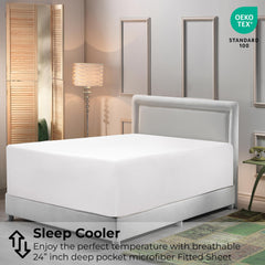 Royale Linens Extra Deep Pocket Fitted Sheet Only - Soft White Fitted Sheet Deep Pocket - Fits 18 inch to 24 inch Thick Mattress - Fitted Sheet Only - Elastic Sheet (White)