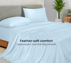 Royale Linen Bamboo Viscose Sheet Set - Cooling Bed Sheet Set - 1 Fitted 1 Flat & 2 Pillowcase - Fits Up to 16" - Organic Viscose Derived from Bamboo - Bedding Sheet &Pillowcase (LakeBlue)
