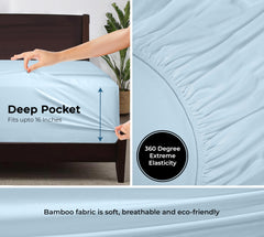 Royale Linens Rayon Derived Bamboo Viscose Fitted Sheet Only - Cooling Fitted Sheets for Bed - Deep Pocket Up to 16" - Organic Viscose Derived from Bamboo - Breathable Bottom Sheet (Lake Blue)