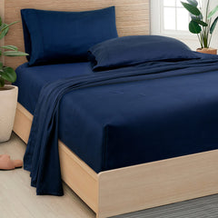 ROYALE LINENS 300 Thread Count 100% Long Staple Combed Cotton Sheet Set - 4 Piece Bed Sheet 1 Fitted Sheet, 1 Flat Sheet, 2 Pillow Case - Breathable, Cool & Crisp Percale Sheet Set (Navy)