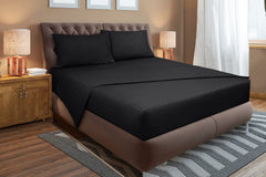 Royale Linen Striped Bed Sheet Set - Microfiber 1800 Bedding - 1 Fitted Sheet, 1 Flat Sheet, 2 Pillow case - Wrinkle & Fade Resistant - 4 Piece Damask Stripe Bed Sheet Set (Stripe Black)