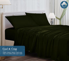 ROYALE LINENS 400 Thread Count 100% American Grown Cotton 4 Piece Sateen Sheet Set - 1 Fitted Sheet, 1 Flat Sheet, 2 Pillow case - Green Bedsheet - Cotton Sheets - ( Leaf Green)