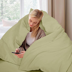 ROYALE LINENS Sage Green Duvet Cover - Duvet Cover Set - 3 Piece Double Brushed Duvet Covers with Zipper Closure, 1 Duvet Cover & 2 Pillow Shams ( SageGreen)