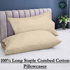 ROYALE LINENS 300 Thread Count 100% Long Staple Combed Cotton Pillowcases Set of 2 - Ultra Soft - Bed Pillow Cover - Breathable, Cool & Crisp Percale Cream Pillow Cases ( Cream)