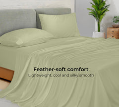 Royale Linen Bamboo Viscose Sheet Set - Cooling Bed Sheet Set - 1 Fitted 1 Flat & 2 Pillowcase - Fits Up to 16 - Organic Viscose Derived from Bamboo - Bedding Sheet &Pillowcase (SageGreen)
