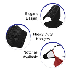ROYALE Black Plastic Hangers for Clothes - Heavy Duty Plastic Clothes Hanger Ideal for Everyday Standard Use - Lightweight & Space Saving Notched Plastic Hangers - Slim & Sleek Shoulder Groove