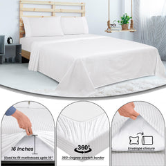 ROYALE LINENS 300 Thread Count 100% Long Staple Combed Cotton Printed Sheet Set - 4 Piece Bed Sheet - 1 Fitted Sheet, 1 Flat Sheet, 2 Pillow case - Cool & Crisp Sheet Set ( Stripe White)