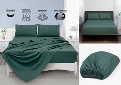 ROYALE LINENS 300 Thread Count 100% Long Staple Combed Cotton Textured Sheet Set - 3 Piece Twin Bed Sheet - 1 Fitted Sheet, 1 Flat Sheet, 1 Pillow case - Cool & Crisp Sheet Set(Textured Green)
