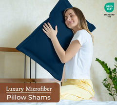 Royale Linens Pillow Shams 2 Pack -Brushed 1800 Microfiber - Bed Pillow Shams, Wrinkle & Fade Resistant Super Soft and Cozy -Back Overlap Closure - Oxford Pillowcase (Navy)