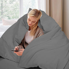 ROYALE LINENS Grey Duvet Cover  - Duvet Cover Set - 3 Piece Double Brushed Duvet Covers with Zipper Closure, 1 Queen Duvet Cover and 2 Pillow Shams ( Grey)