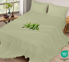 Royale Linen Bamboo Viscose Sheet Set - Cooling Bed Sheet Set - 1 Fitted 1 Flat & 2 Pillowcase - Fits Up to 16 - Organic Viscose Derived from Bamboo - Bedding Sheet &Pillowcase (SageGreen)