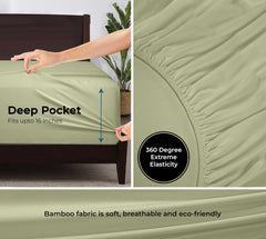 Royale Linens Rayon Derived Bamboo Viscose Fitted Sheet Only - Cooling Fitted Sheets for Bed - Deep Pocket Up to 16" - Organic Viscose Derived from Bamboo - Breathable Bottom Sheet (Sage Green)