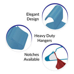 ROYALE Blue Plastic Hangers for Clothes - Heavy Duty Plastic Clothes Hanger Ideal for Everyday Standard Use - Lightweight & Space Saving Notched Plastic Hangers - Slim & Sleek Shoulder Groove