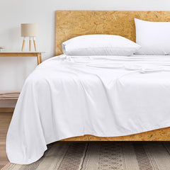 Royale Linens 300 Thread Count 100% Long Staple Combed Cotton Flat Sheet - Super Soft - Top Sheet - Flat Sheet Sold Separately - Breathable, Cool & Crisp Percale Flat Sheet Only (White)
